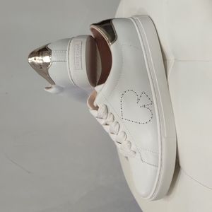 Kate Spade Angelise Leather White Gold Lace Up Shoes classic Sneakers New 9 10
